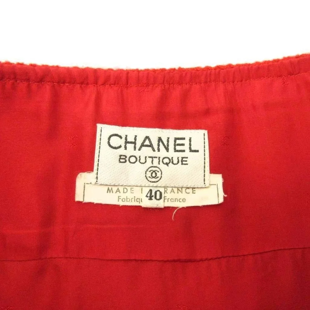 Chanel Boutique Red Wool Tweed Pencil Skirt Gold Lion Head Buttons Size 40